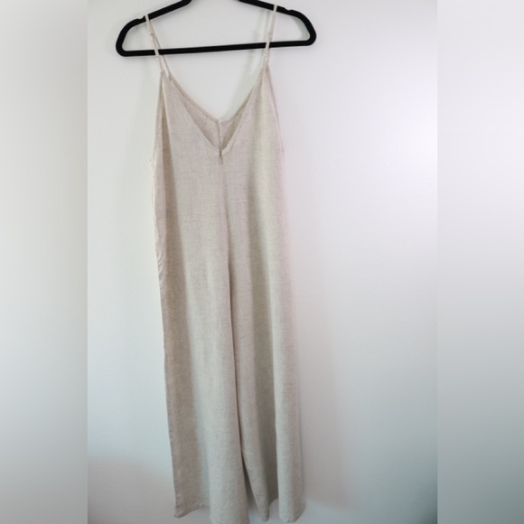 Linen Romper Capri Leg by Shinestar Size Small V Neck Adjustable Spaghetti Strap - Picture 1 of 5